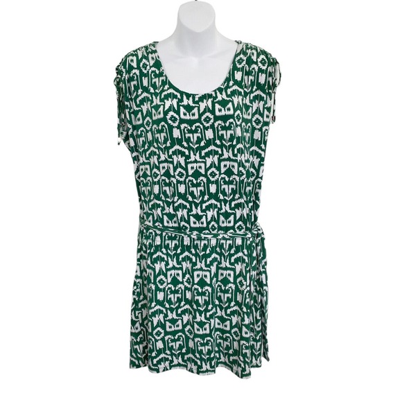 Michael Kors Dresses & Skirts - Michael Kors Dress Size Large Green/White Aztec Stretch Cap Sleeved Drop Waist